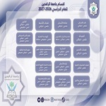 Arabic-language infographic with many rounded text boxes in a grid, purple background, and official logos in corners.